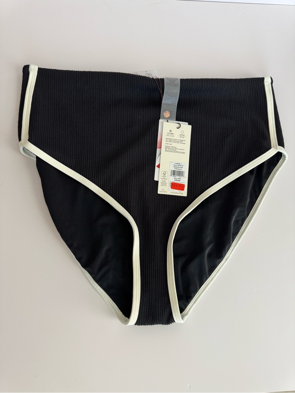 Calia Black Ribbed High-Rise Bikini Bottom NWT